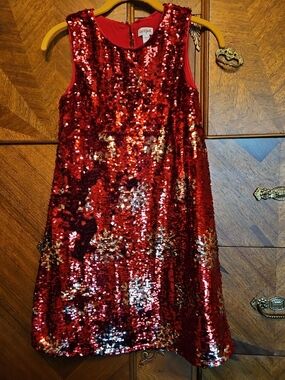 Cat & Jack Red  Disappearing Sequins Girls' Party Dress Size 10-12 Large